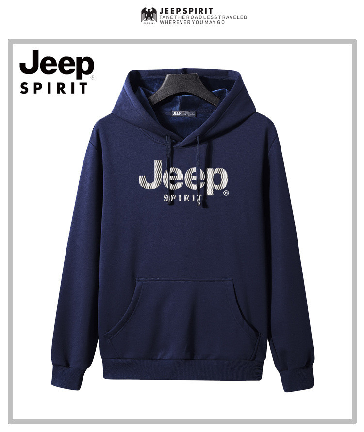 【领券立减10元】JEEP SPIRIT 男士加绒连帽卫衣男宽松休闲加绒外套男6549B