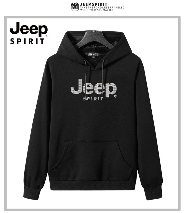 【领券立减10元】JEEP SPIRIT 男士加绒连帽卫衣男宽松休闲加绒外套男6549B