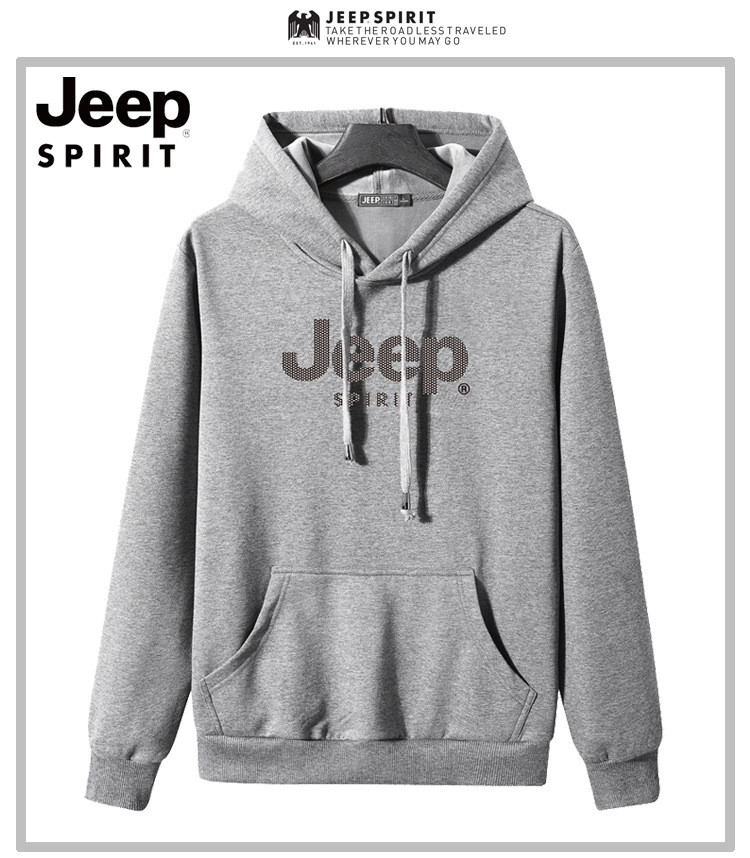 【领券立减10元】JEEP SPIRIT 男士加绒连帽卫衣男宽松休闲加绒外套男6549B