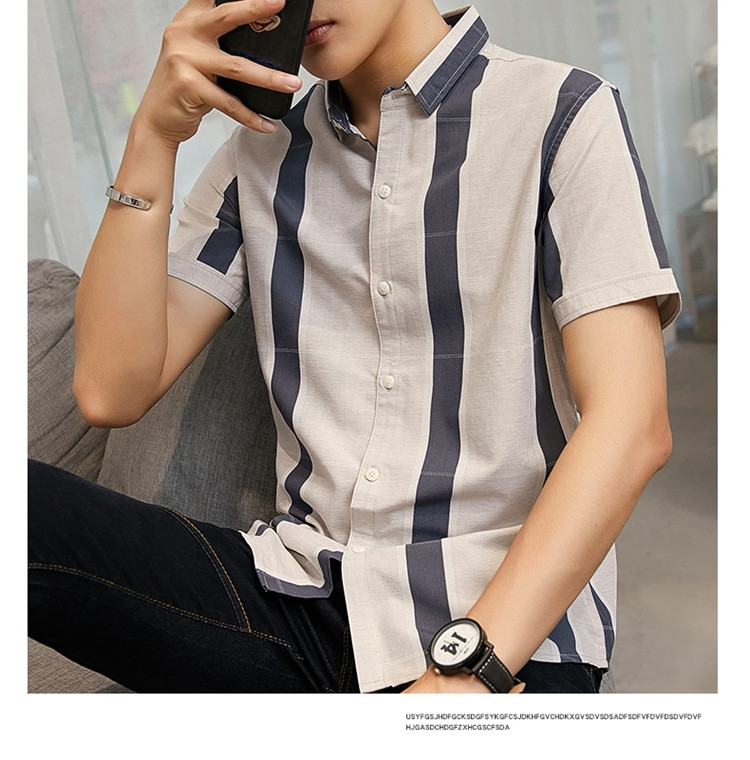verhouse 青年男装衬衫夏季新款韩版时尚短袖衬衣修身休闲上衣