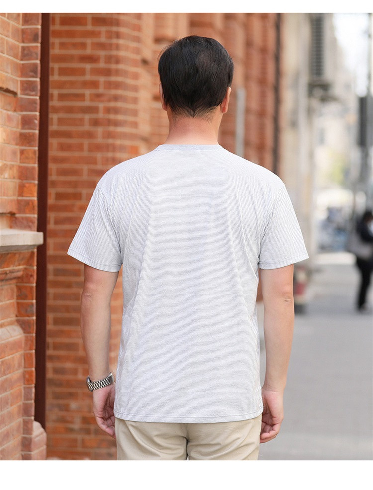 verhouse  夏季新款圆领休闲中年男装上衣时尚宽松短袖条纹T恤