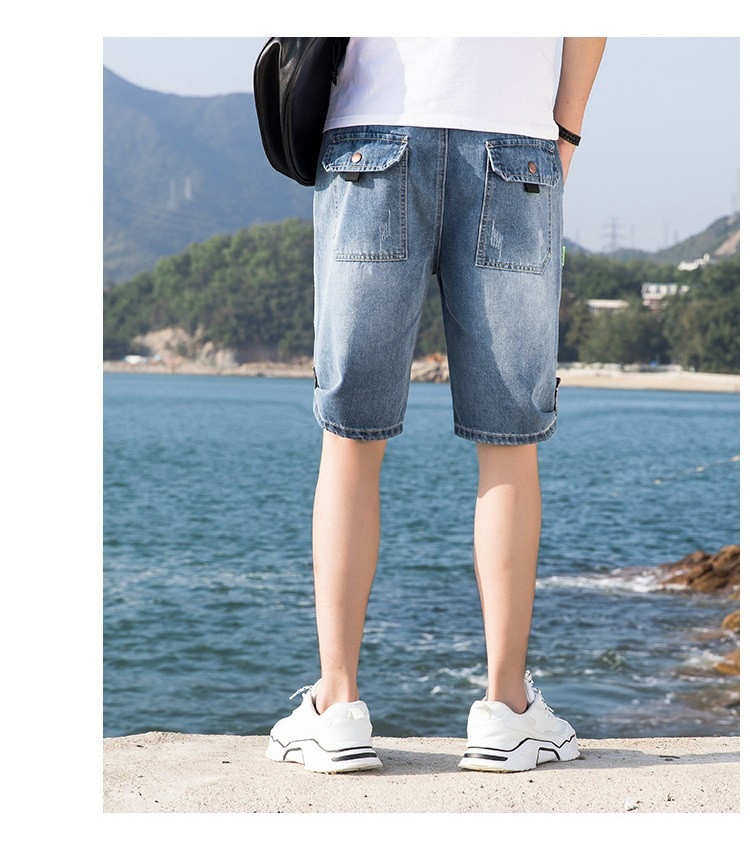 verhouse 牛仔短裤男夏季新款潮流时尚青年男装五分裤宽松直筒休闲裤子