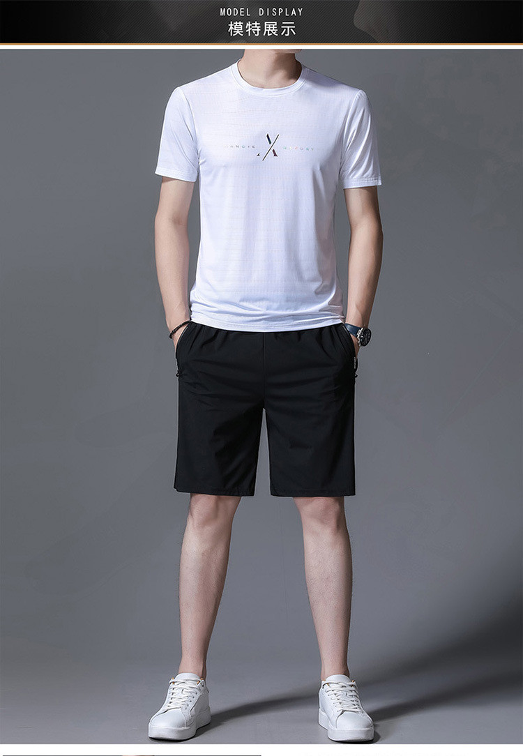verhouse verhouse 男士短袖休闲套装夏季新款印花上衣短裤简约运动两件套