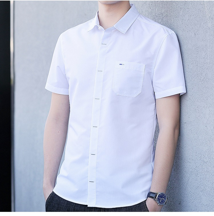verhouse 韩版男士衬衫夏季新款时尚青年免烫衬衣修身百搭短袖上衣