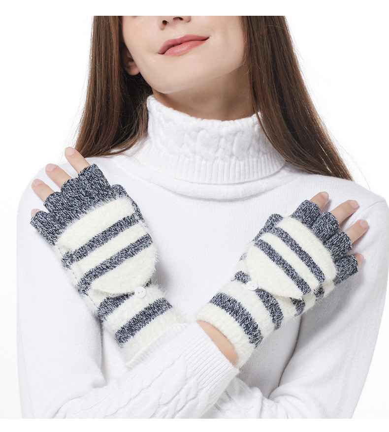 verhouse 冬季新款针织手套女半指翻盖两用手套学生写字保暖手套