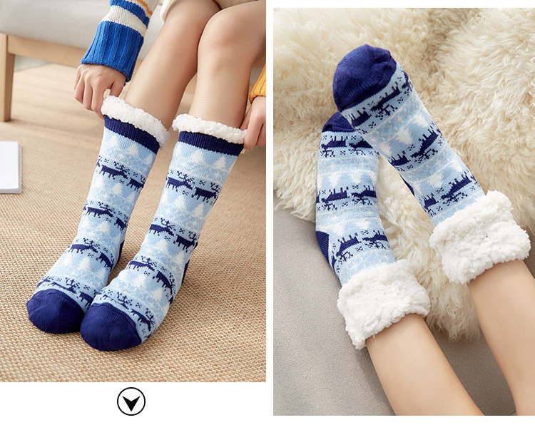 verhouse 女士地板袜冬季新款加绒加厚中筒袜时尚麻花毛圈雪地袜家居地毯袜
