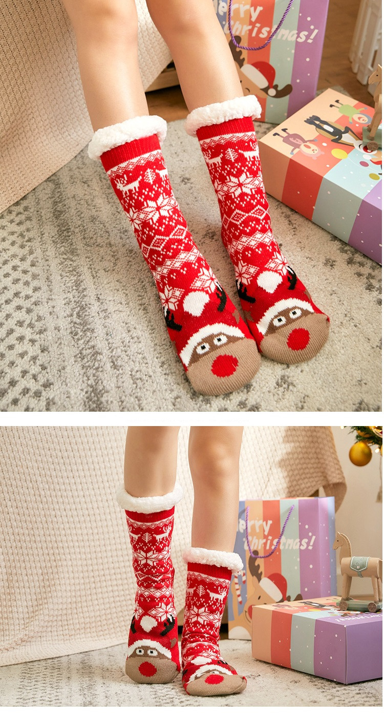 verhouse 加绒圣诞袜冬季新款家居地毯地板袜加厚保暖雪地袜女士中筒袜