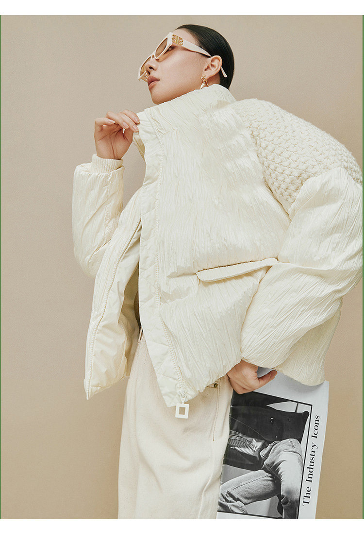 verhouse 女士冬季羽绒服新款白色保暖舒适立领短款外套