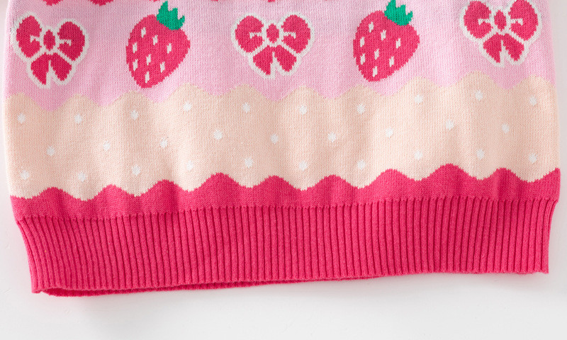  verhouse 儿童新款针织衫草莓小熊图案女童圆领套头上衣  休闲舒适 弹力