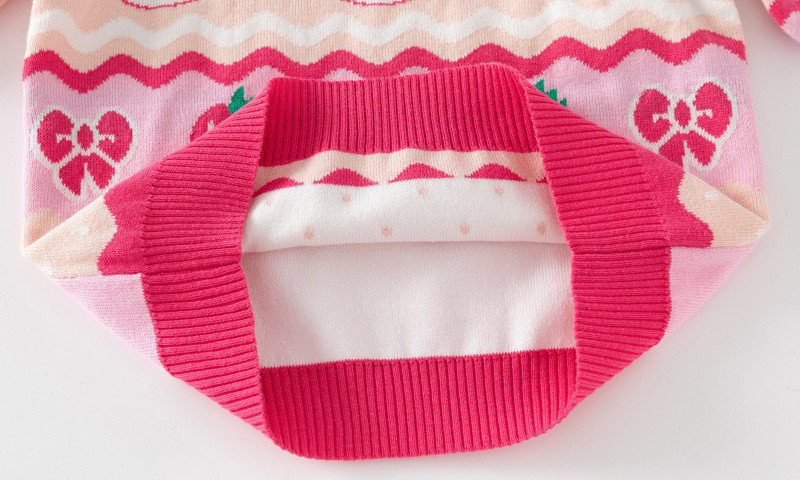  verhouse 儿童新款针织衫草莓小熊图案女童圆领套头上衣  休闲舒适 弹力
