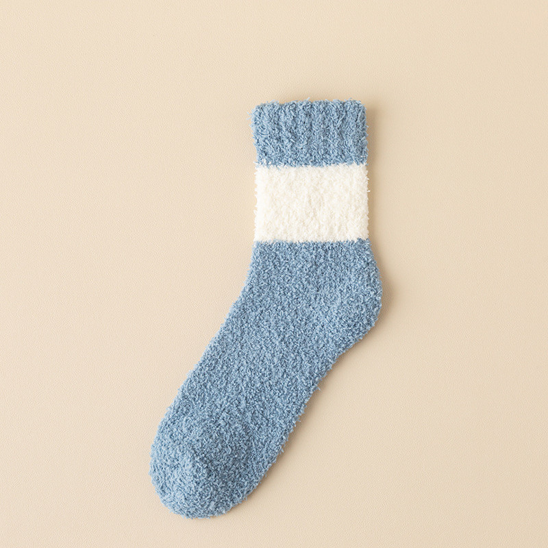  verhouse 女士新款冬季珊瑚绒袜子中筒加厚男士保暖拼色长袜  保暖舒适