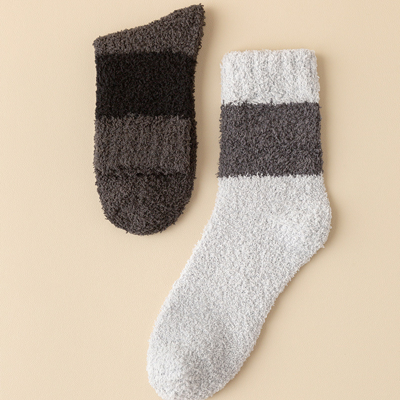  verhouse 女士新款冬季珊瑚绒袜子中筒加厚男士保暖拼色长袜  保暖舒适