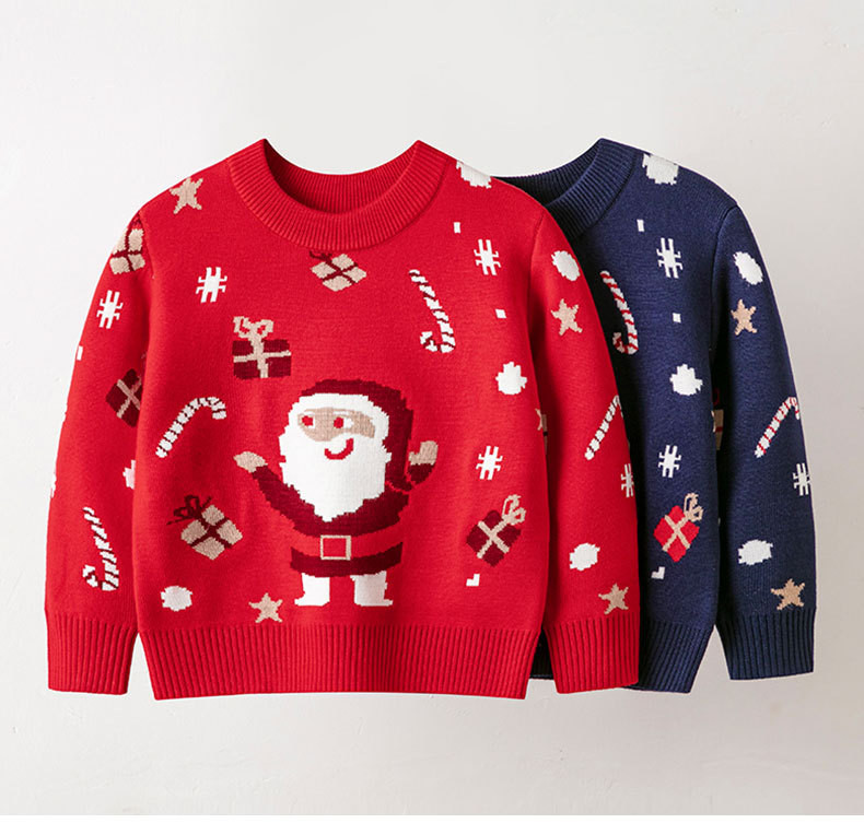  模范丈夫 儿童新款针织衫冬季圣诞节老人卡通套头休闲打底衫 舒适 休闲