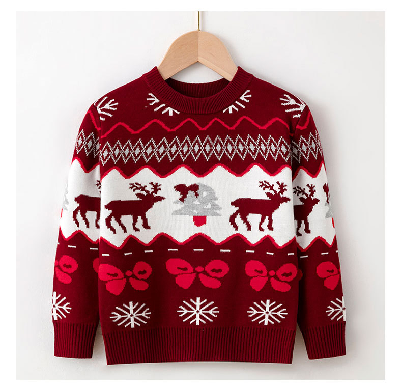  模范丈夫 儿童新款针织衫冬季圣诞麋鹿圆领套头休闲舒适上衣 舒适 休闲
