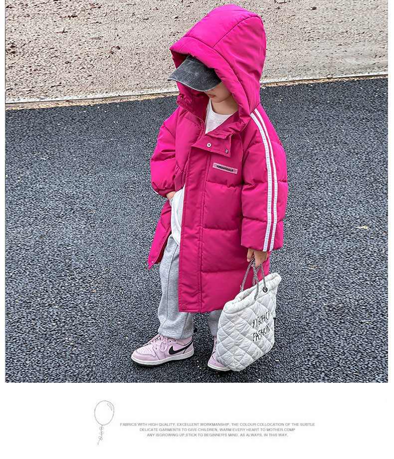  模范丈夫 儿童新款棉服冬季中大童中长款连帽纯色保暖休闲外套 休闲保暖亲肤