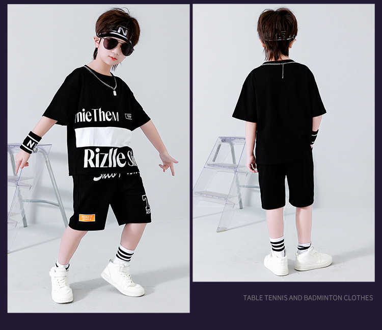 verhouse 中大童夏季短袖两件套潮酷男童休闲时髦套装 时髦潮流