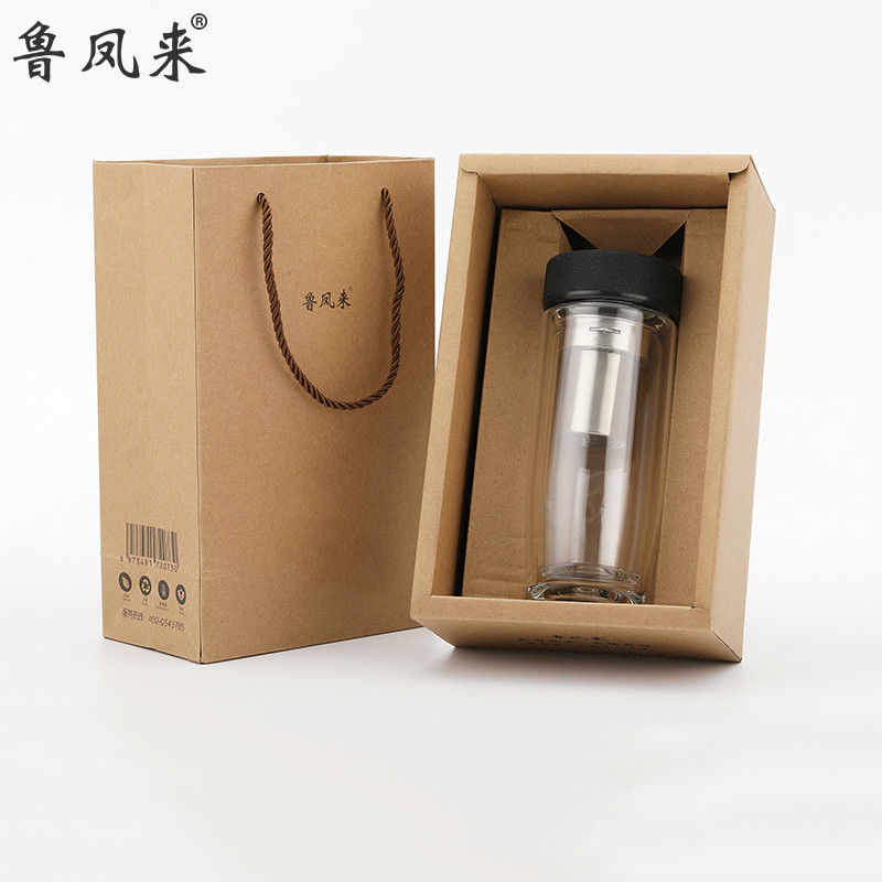 鲁凤来 高档水杯鹅蛋U型弧度双层隔热玻璃杯车载办公玻璃杯