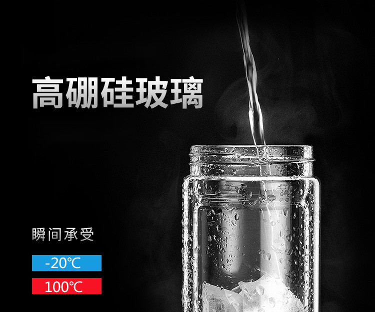 鲁凤来 玻璃杯 双层厚底透明玻璃杯 茶水分离玻璃杯高硼硅泡茶杯