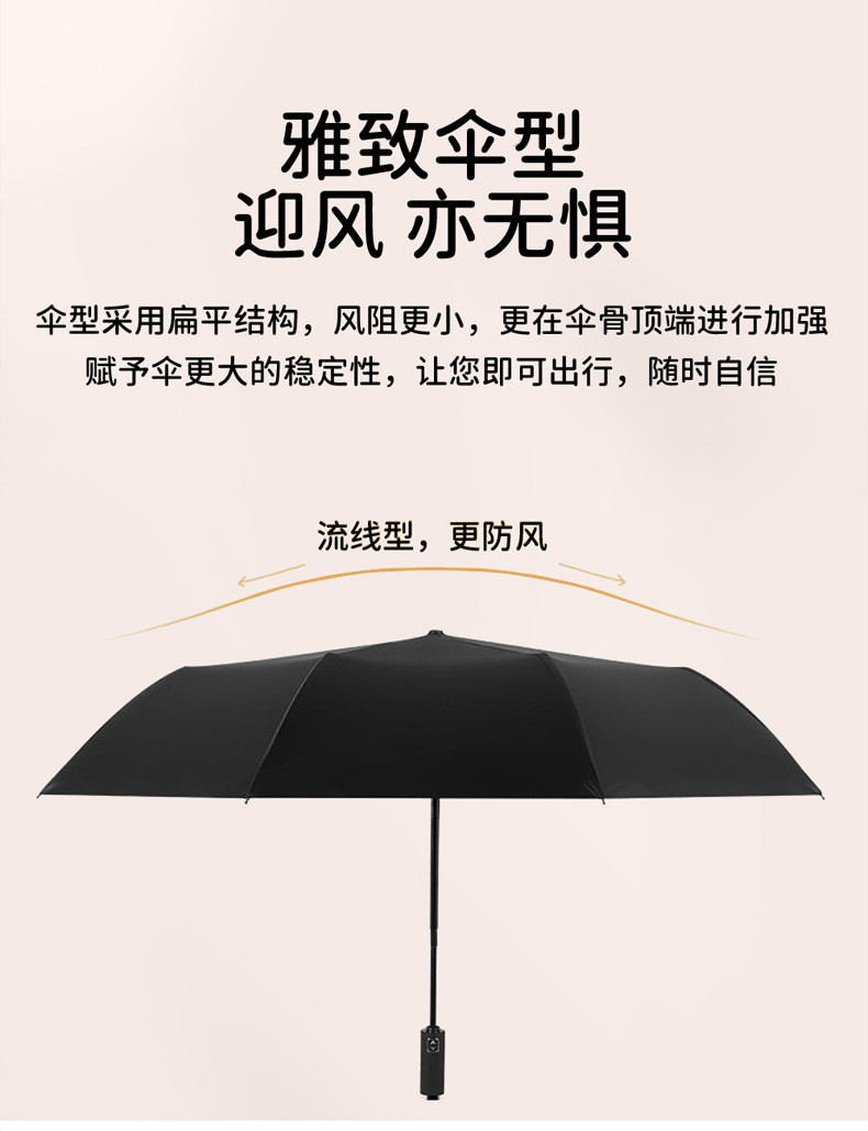鲁凤来  全自动雨伞 三折晴雨两用伞一键收开黑胶折叠遮阳伞