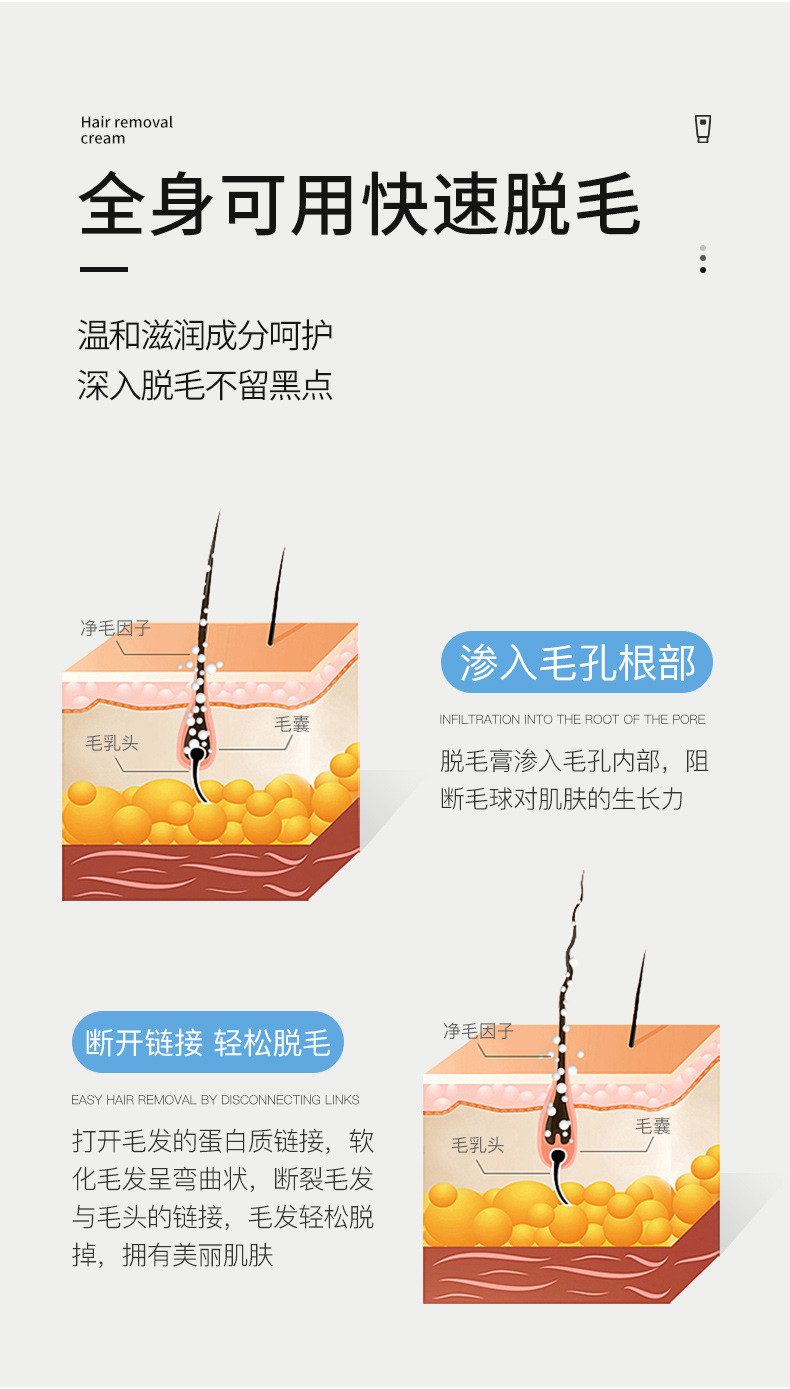 网红脱毛膏全身脱毛温和不刺激 手臂腋下保湿滋润脱毛乳液包邮