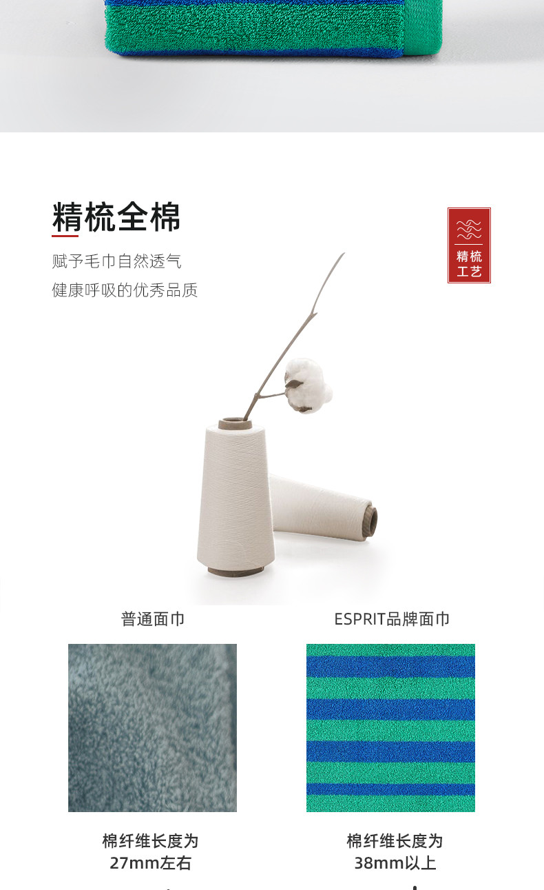 ESPRIT ESPRIT 全棉棉浴巾4条装家用柔软吸水面巾组合