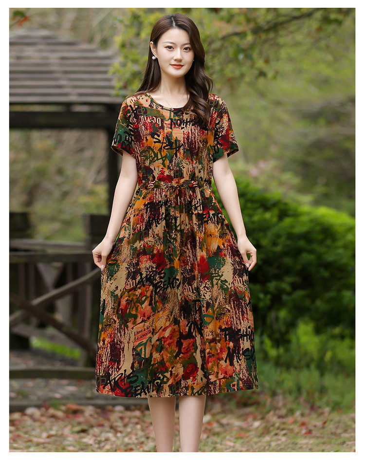 雪暖夏季新款女式民族风田园时尚休闲短袖透气舒适连衣裙FRY018