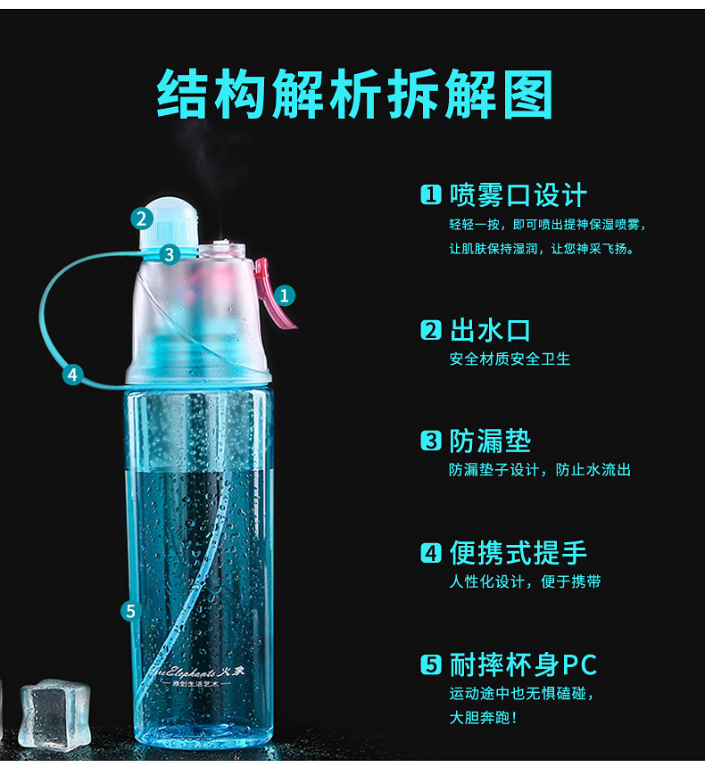 火象/Fire elephant JIMMY喷雾与解渴结合水杯600ml HXF-PC056