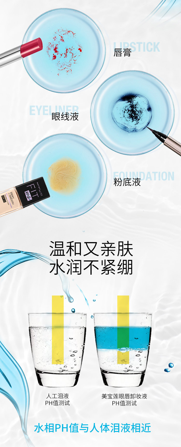 美宝莲(Maybelline) 眼部及唇部卸妆液70ml*2瓶 眼唇卸妆液清爽温和无刺激控油深层清洁