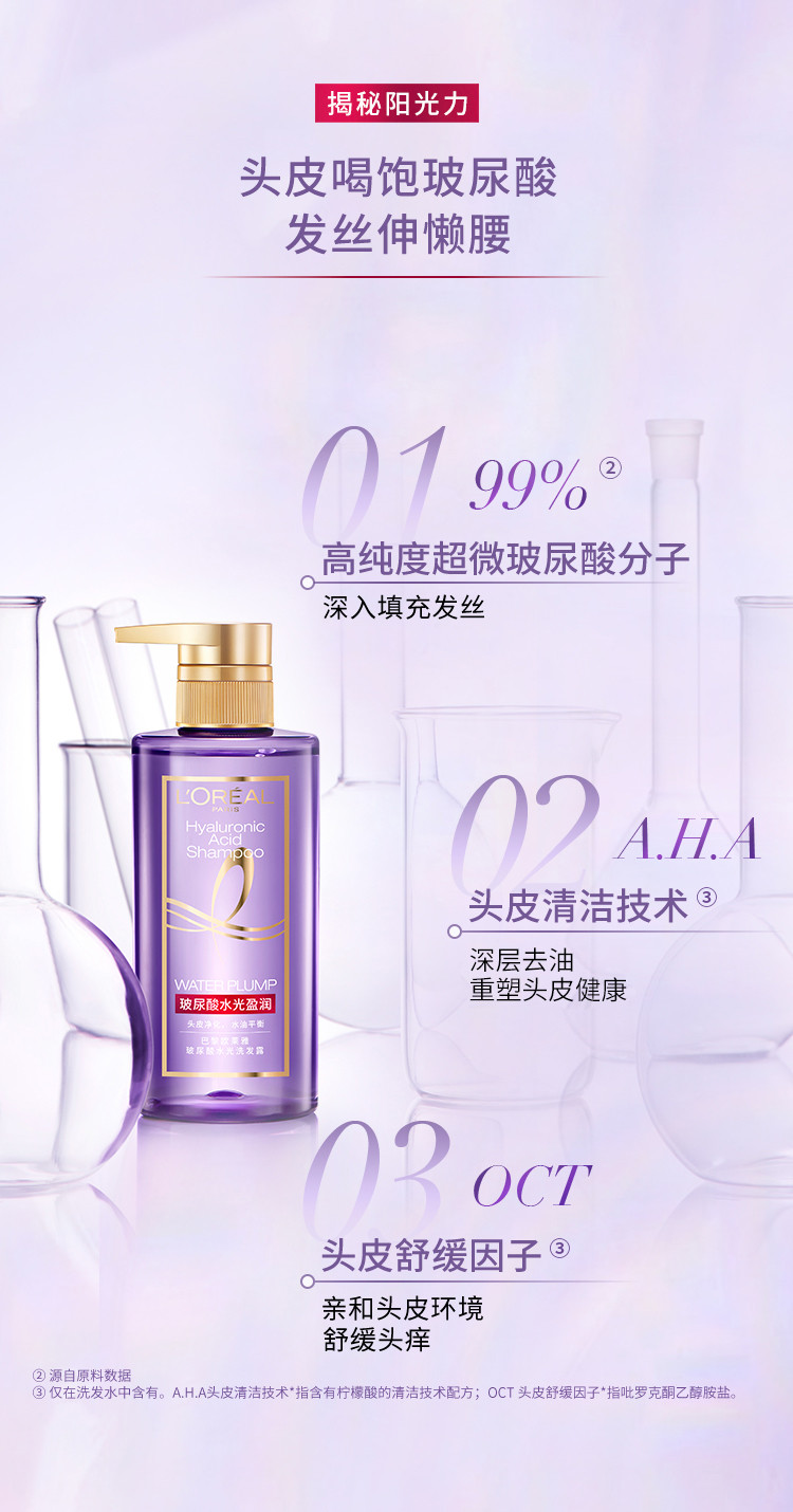 欧莱雅/LOREAL玻尿酸洗护套包水光洗发露440ml+赠水光洗发露100ml+水光润发乳100ml