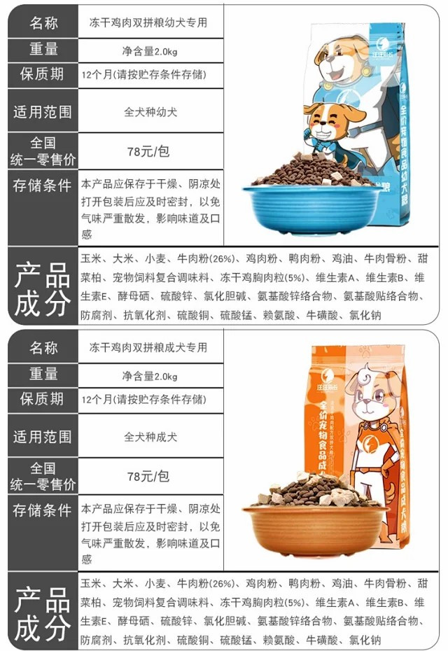 狗粮幼犬成犬粮双拼冻干鸡肉/蛋黄奶糕2kg/包