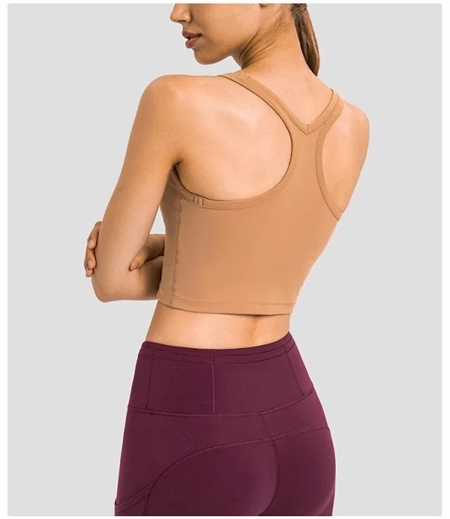 新款带胸垫瑜伽背心 女亲肤裸感训练健身防震运动内衣