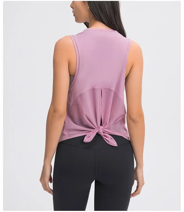 新款瑜伽背心T恤女 健身跑步时尚绑带速干透气宽松无袖罩衫