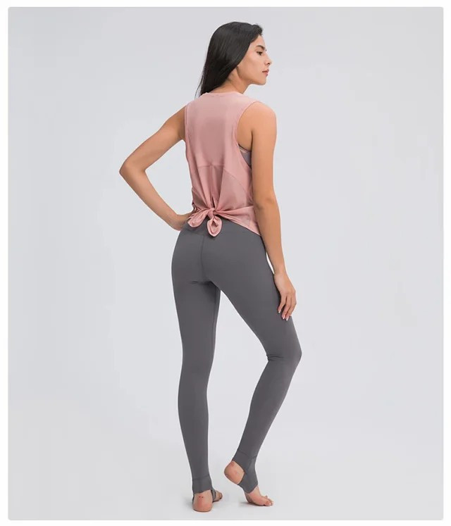 新款瑜伽背心T恤女 健身跑步时尚绑带速干透气宽松无袖罩衫