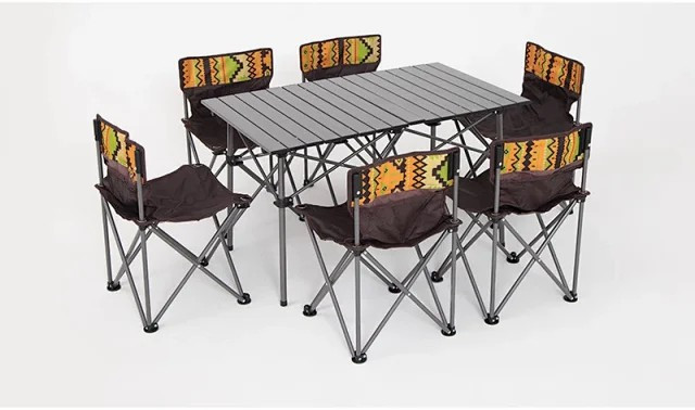 牧蝶谷 户外露营便携式沙滩自驾游野餐烧烤营休闲折叠桌椅7件套