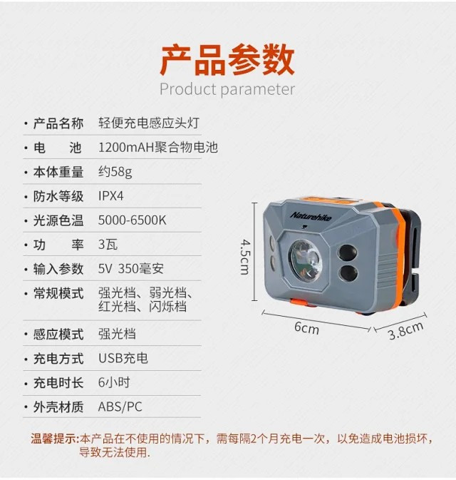 牧蝶谷 户外露营强光LED智能长效续航轻便充电感应头灯-亮野