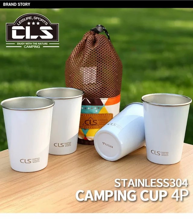 户外露营野餐烧烤啤酒杯登山水杯茶牛奶咖啡杯304不锈钢杯4件套杯