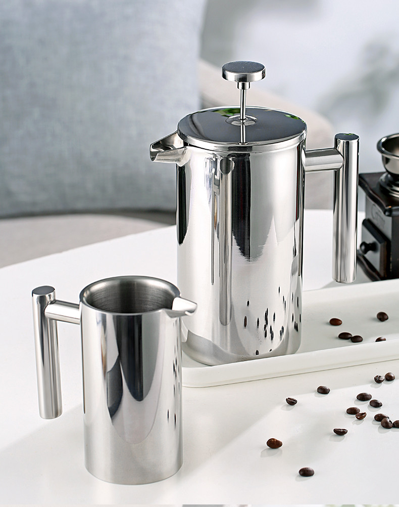 家用大容量双层不锈钢手冲咖啡法压壶可打奶泡