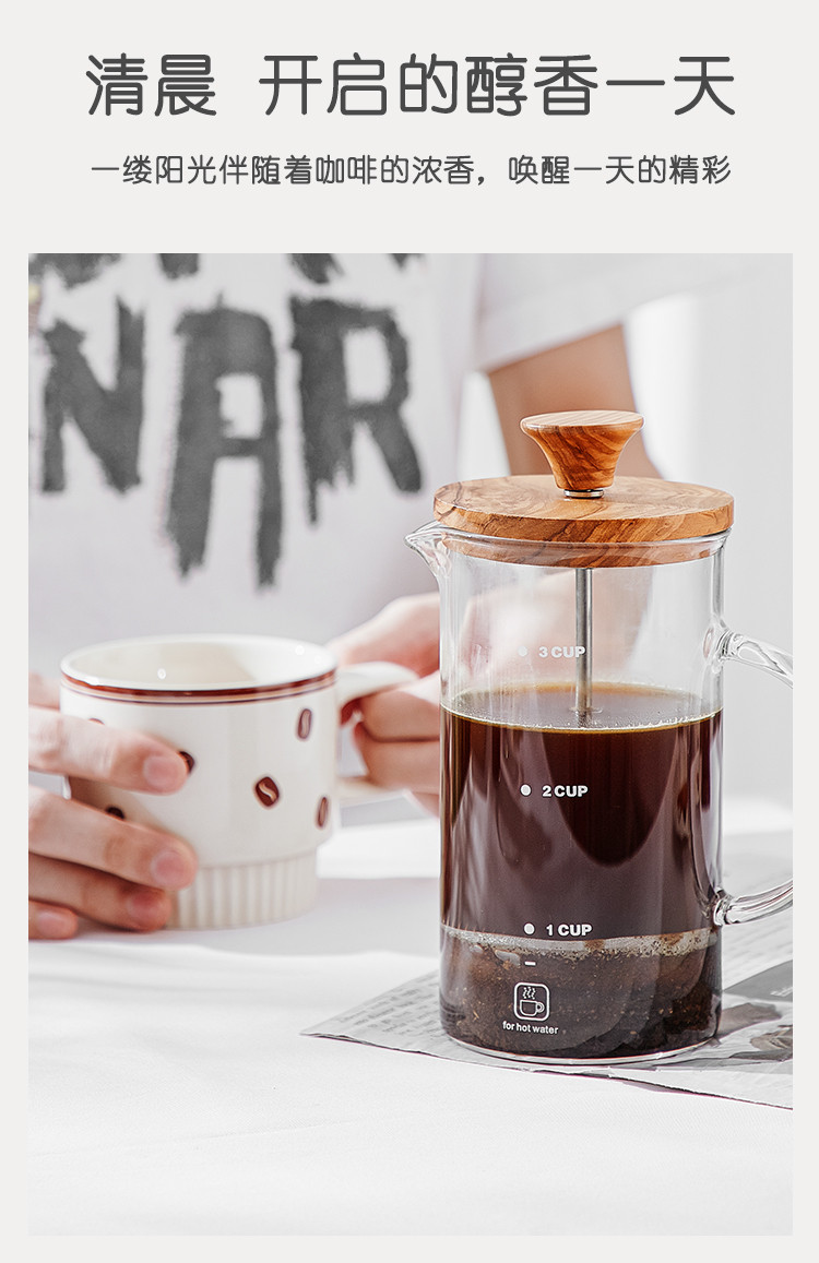 家用煮咖啡玻璃耐高温法压壶咖啡过滤壶可打奶泡冲茶
