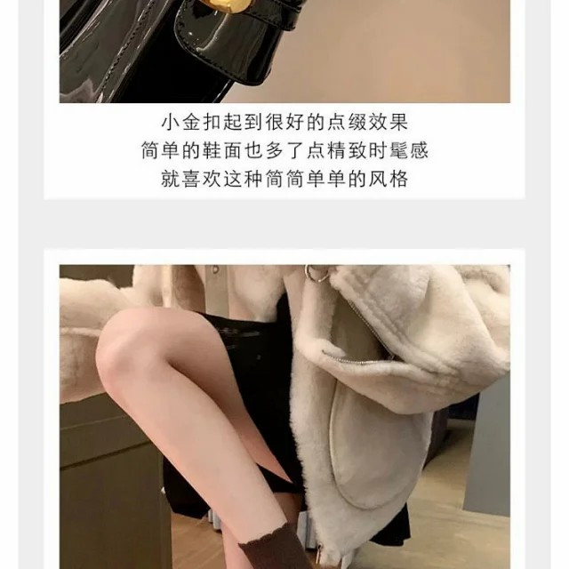 春夏四季新款英伦风复古金扣粗跟厚底女式小皮鞋