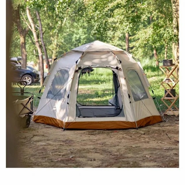 户外露营远足野营野餐便携式全自动速开六角帐篷5-8人