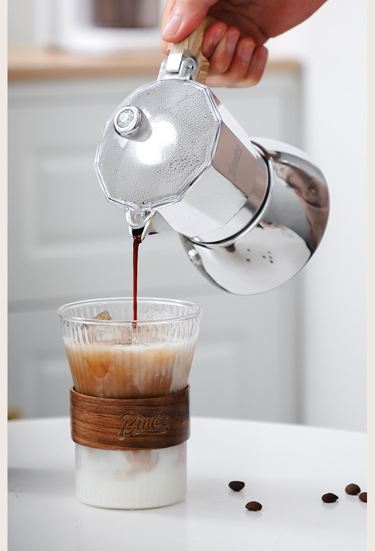 家用意式咖啡浓缩萃取双阀摩卡壶咖啡壶套装木柄款