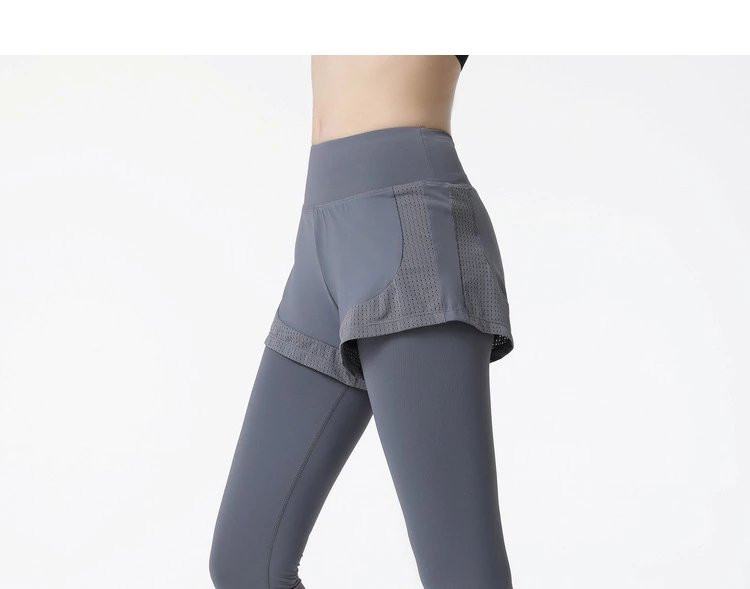 芙拉迪四季假两件高腰紧身弹力拼接女士运动长裤瑜伽裤