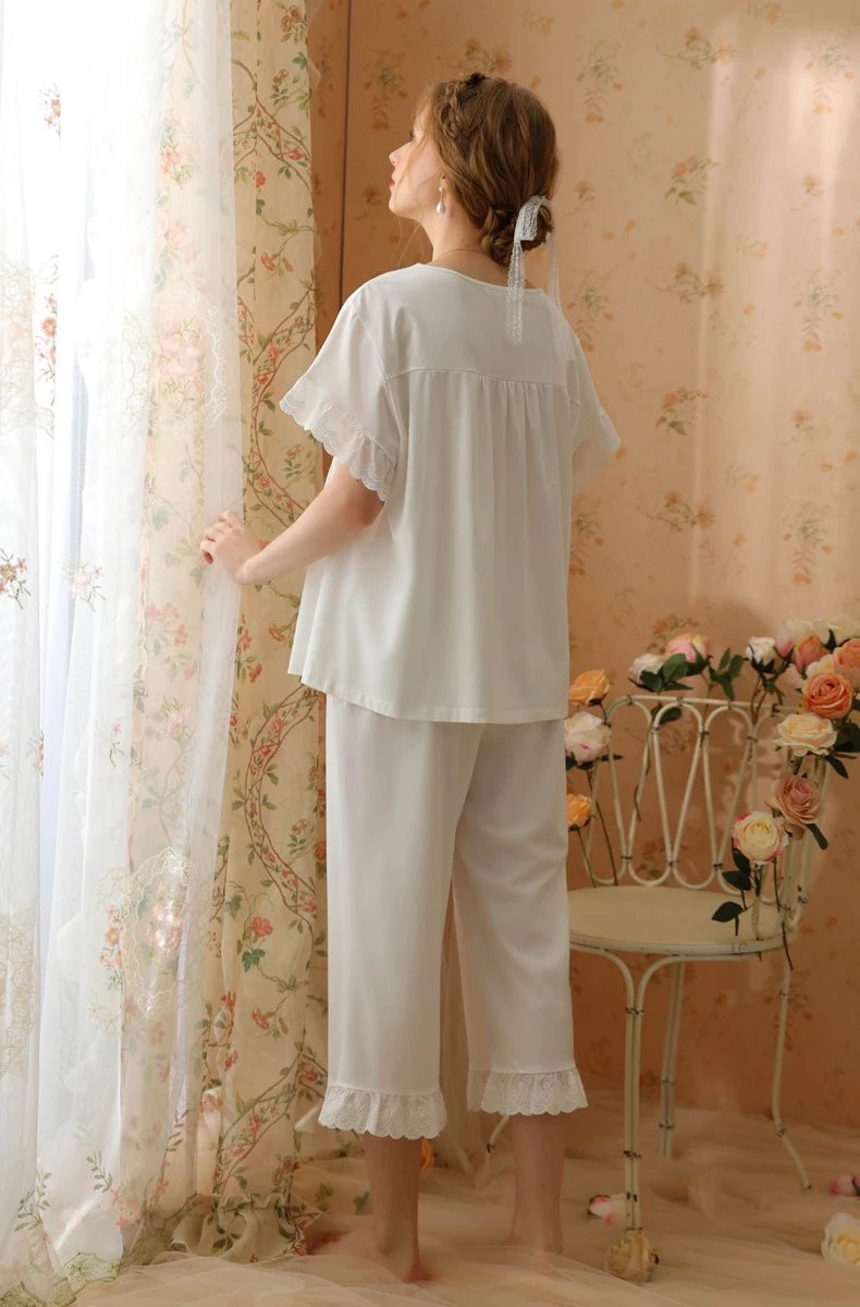 芙拉迪春夏法式高级感纯色七分裤女士家居服套装
