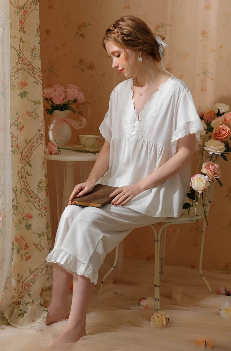 芙拉迪春夏法式高级感纯色七分裤女士家居服套装