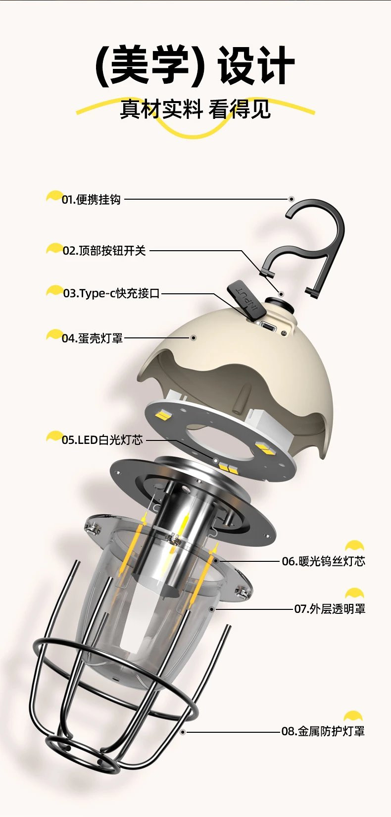 牧蝶谷户外露营圆润复古随行氛围美学设计蛋壳式造型营地灯