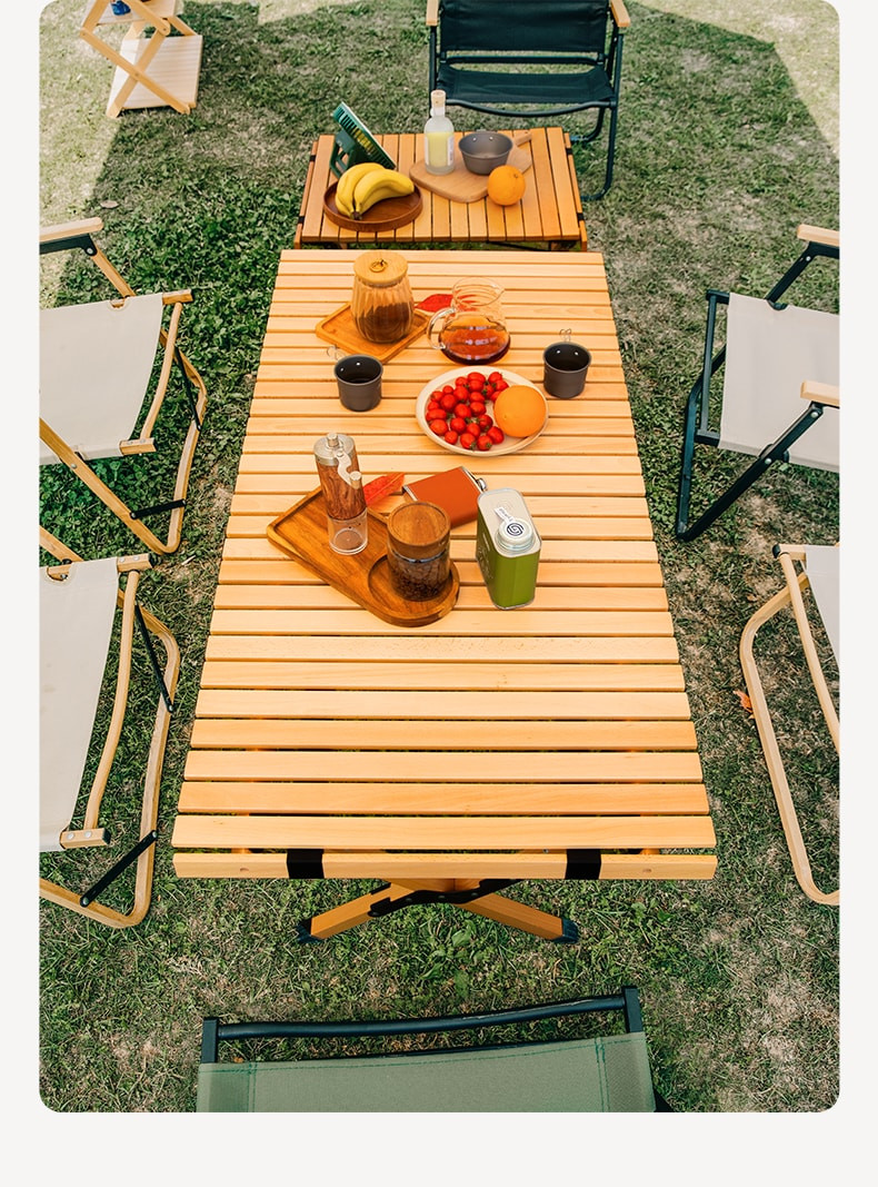 牧蝶谷户外折叠桌椅野营便携式露营榉木蛋卷桌