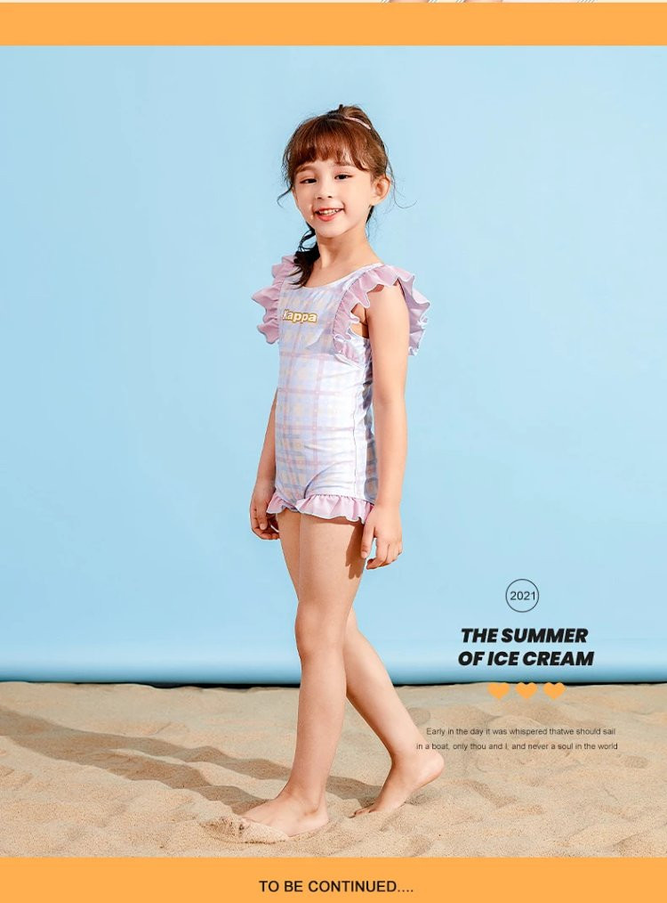 芙拉迪夏季海边泳池卡通印花荷叶边设计女童连体泳衣