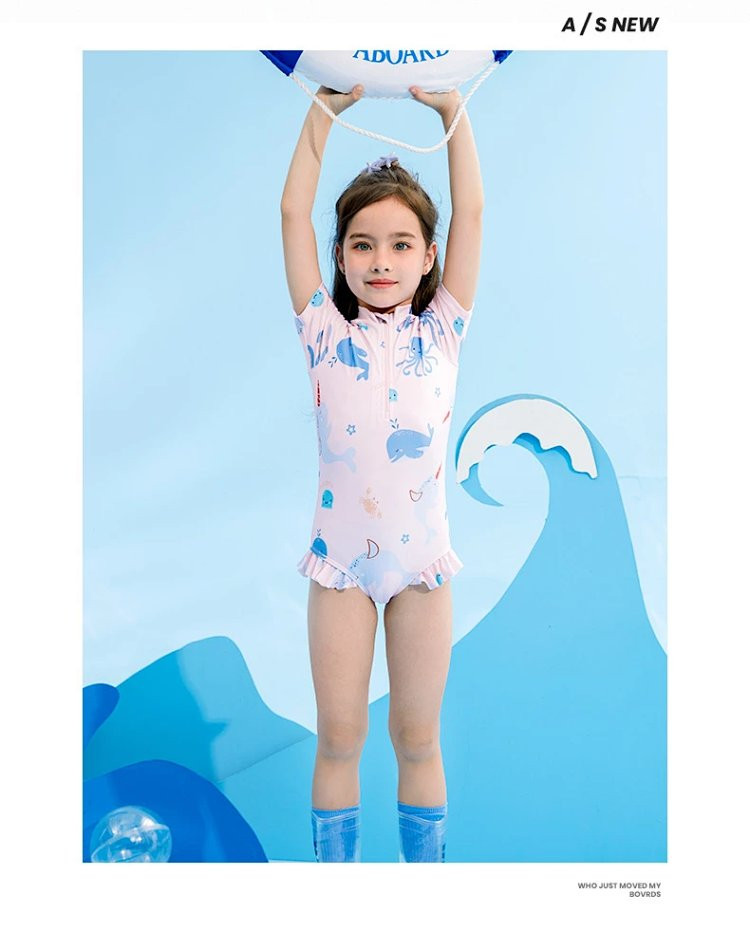 芙拉迪 夏季游泳温泉卡通印花女童连体泳衣