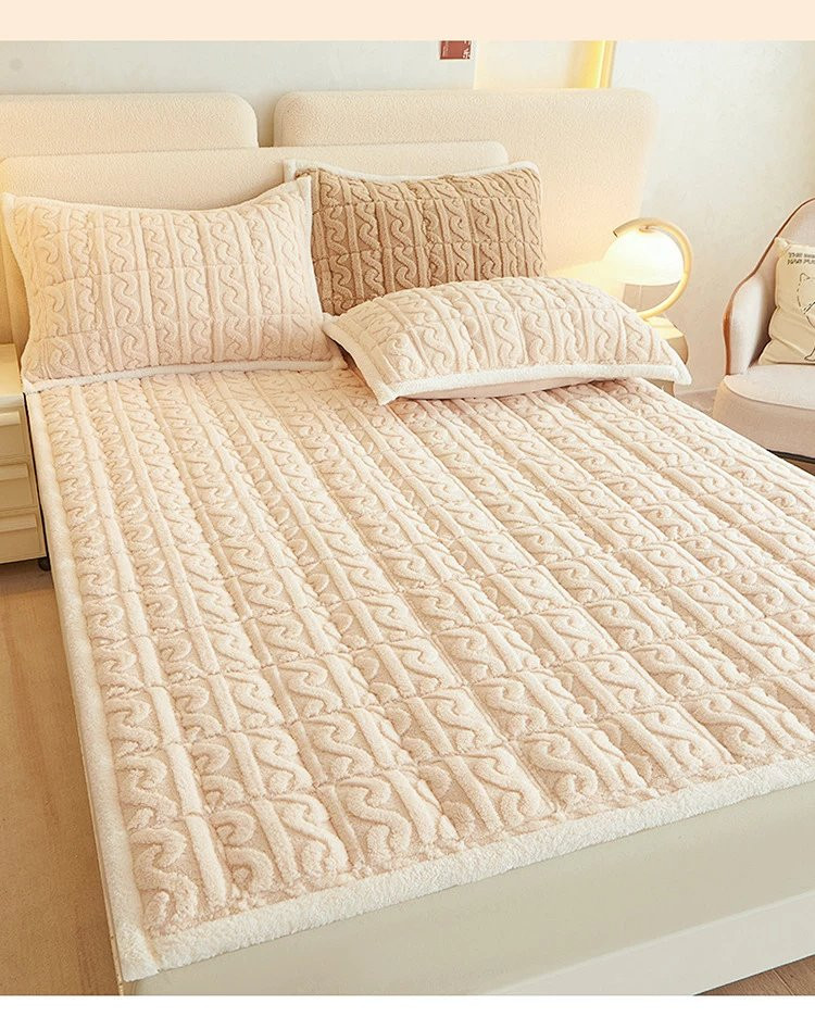 芙拉迪 冬季纯色加厚塔芙绒贴身保暖床护垫床垫款套组 整张填充 抗静电