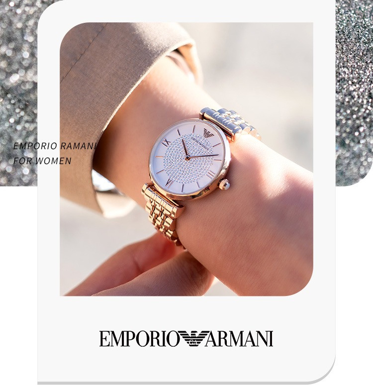 阿玛尼(Emporio Armani)满天星手表 玫瑰金色钢制表镶钻女士腕表 AR11244